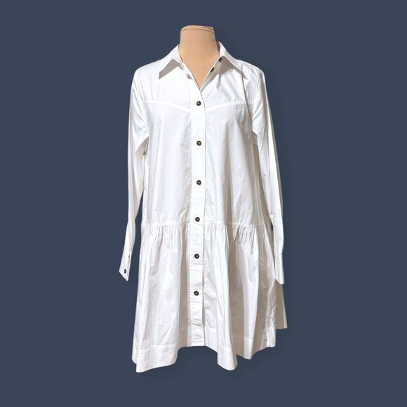 Ganni poplin cotton shirt dress ruffle Hem 36 4 Button Up Classic Office Casual - Picture 2 of 11